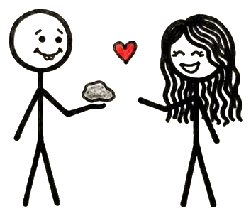 stick figure giving a pebble of love